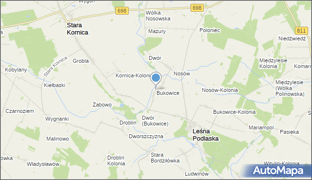 mapa Bukowice, Bukowice gmina Leśna Podlaska na mapie Targeo